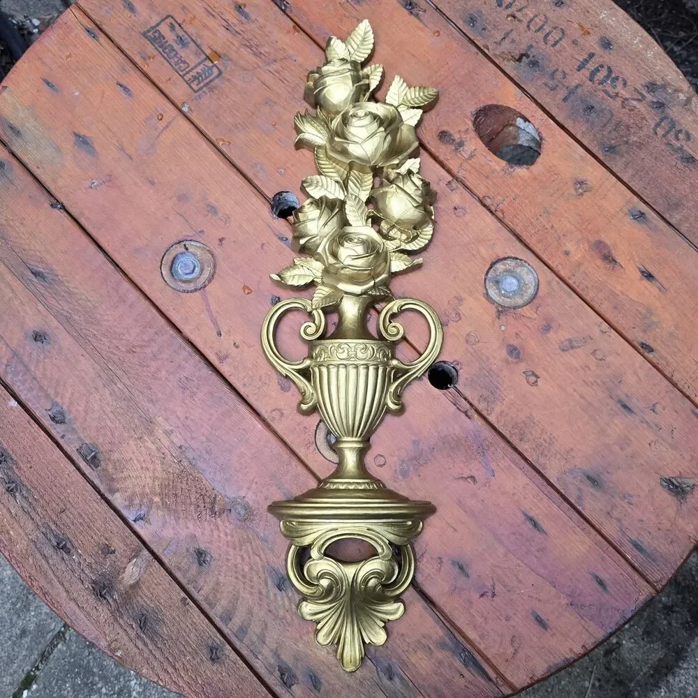 Vintage 1970 Syroco Gold Topiary Floral Wall Hanging Hollywood Regency 23” 7188